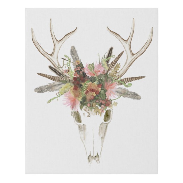 Deer Skull & Flowers Faux Canvas Print (Front)
