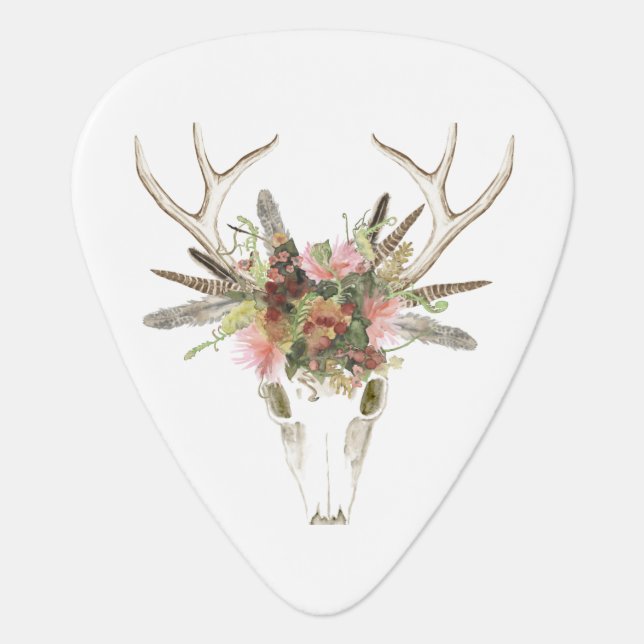 Deer Skull & Flowers Guitar Pick (Front)