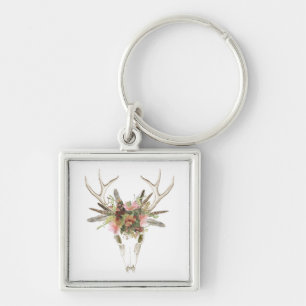 Deer Skull & Flowers Keychain