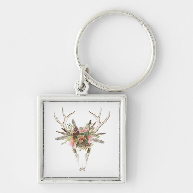 Deer Skull & Flowers Keychain (Front)