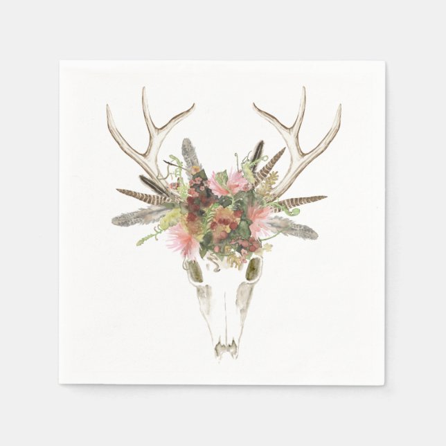 Deer Skull & Flowers Napkins (Front)