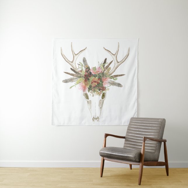 Deer Skull & Flowers Tapestry (In Situ)