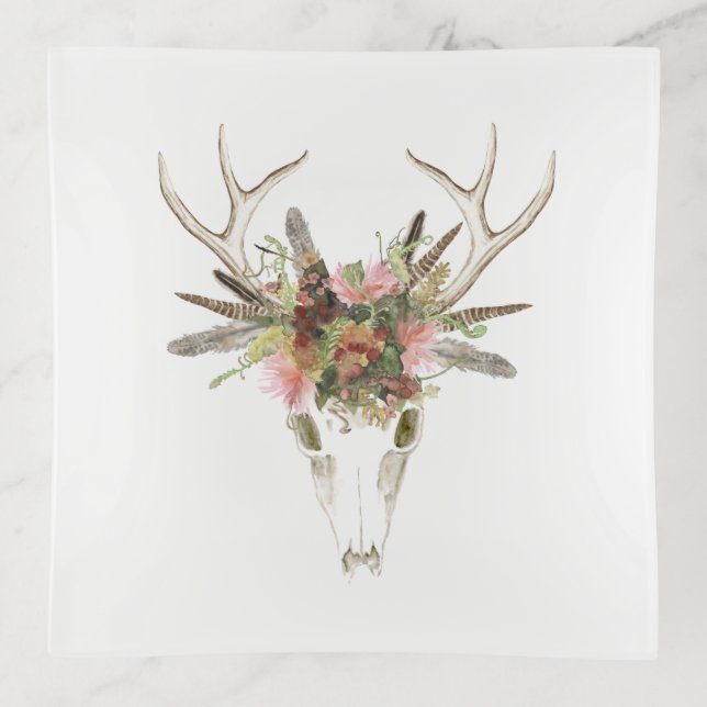Deer Skull & Flowers Trinket Tray (Front)