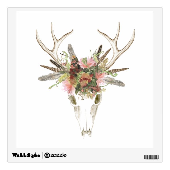Deer Skull & Flowers Wall Decal (Front)