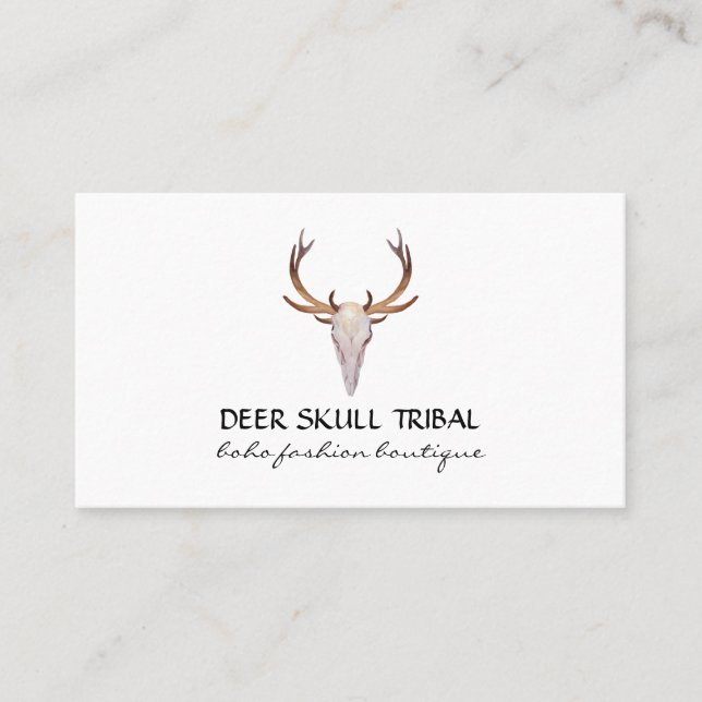 Deer Skull Horn Boho Tribal Business Card (Front)