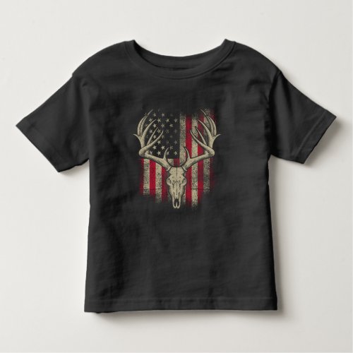 Deer Skull Hunter American Flag Deer Hunting USA Toddler T_shirt