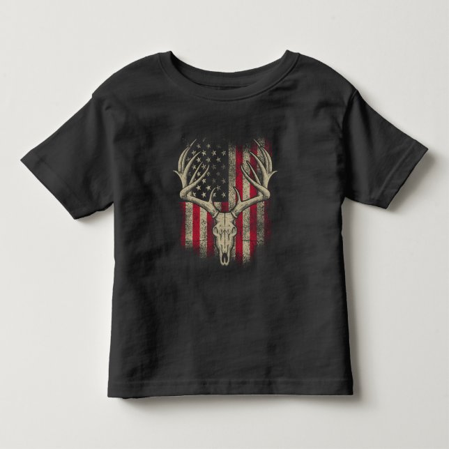 Deer Skull Hunter American Flag Deer Hunting USA Toddler T-shirt (Front)
