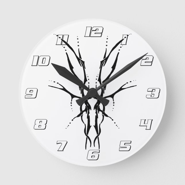 Deer Skull Tribal Design for deer Hunters black Round Clock (Front)