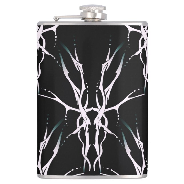 Deer Skull Tribal Design for deer Hunters white Flask (Front)