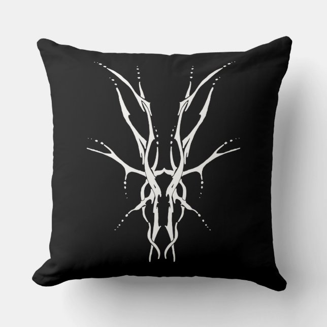 Deer Skull Tribal Design for deer Hunters white Throw Pillow (Front)