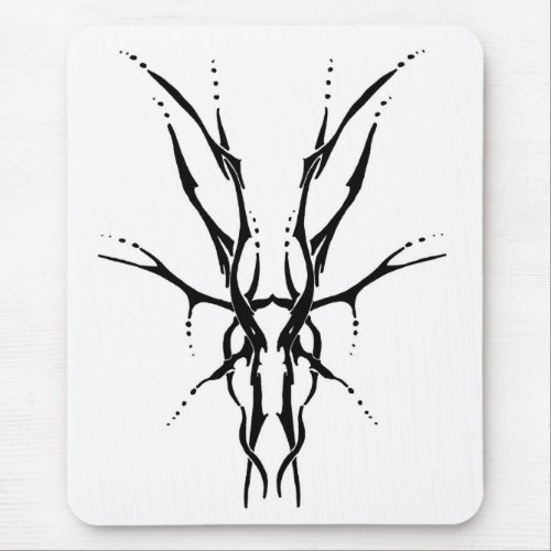 Deer Skull Tribal Tattoo Design _ black and white Mouse Pad