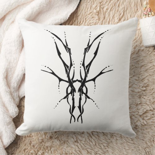 Deer Skull Tribal Tattoo Design _ black and white Throw Pillow