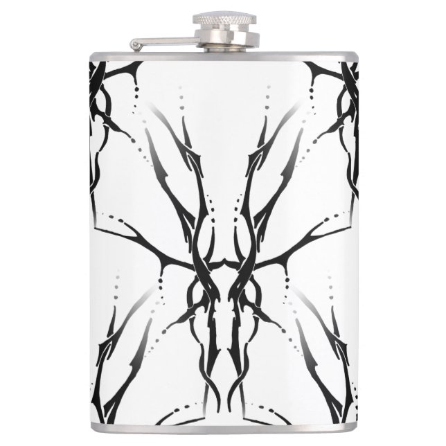 Deer Skull Tribal Tattoo Design Digital Mirror Flask (Front)