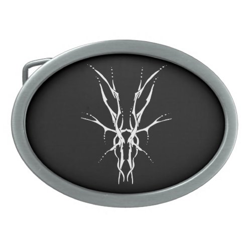 Deer Skull Tribal Tattoo Design _ white on black Belt Buckle