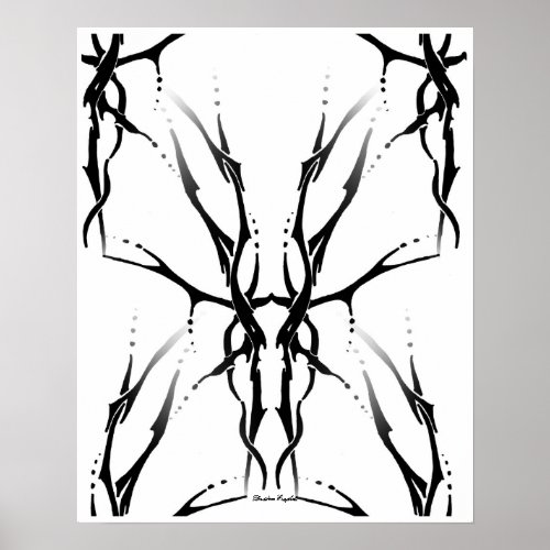 Deer Skull Tribal Tattoo Digital Black and White Poster