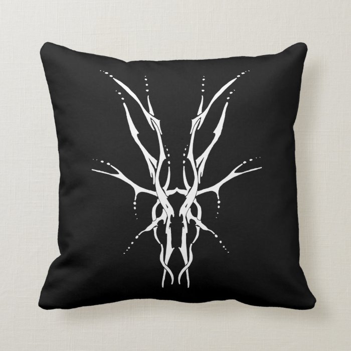 Deer Skull Tribal Tattoo   white on black Pillow