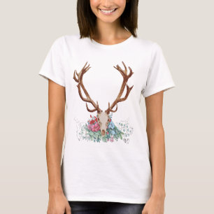 Deer Skull With Flowers 2 T-Shirt