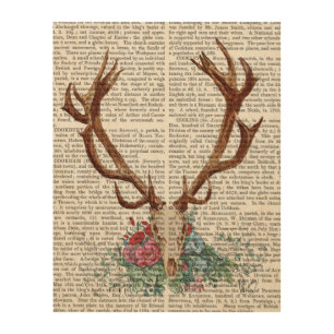 Deer Skull With Flowers Wood Wall Art