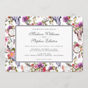 Deer Skulls, Flowers & Dream Catchers - Wedding Invitation