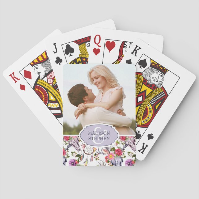 Deer Skulls, Flowers & Dream Catchers - Wedding Ph Poker Cards (Back)