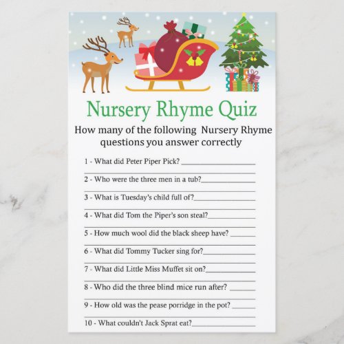 Deer sleigh with presents Nursery Rhyme Quiz game