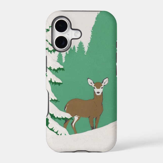 Deer Snow Winter Scene Pine Tree Iphone Case (Back)