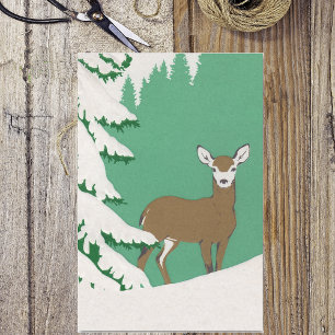Deer Snow Winter Scene Pine Tree Tissue Paper