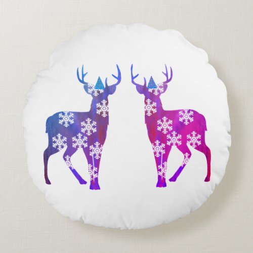 Deer Snowflakes  Polyester Round throw cushion