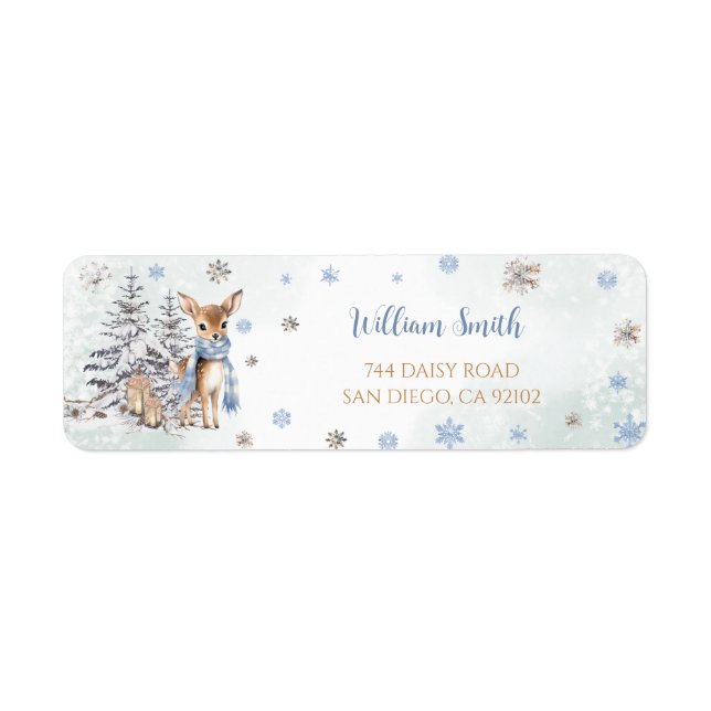 Deer Snowflakes Winter Return Return Address Label (Front)