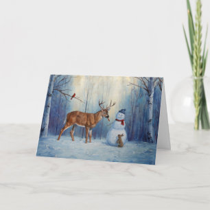 Deer & Snowman Christmas Snow Holiday Card