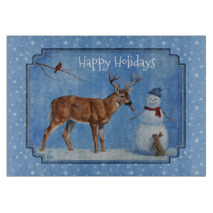 Deer & Snowman Christmas Snowflakes Cutting Board