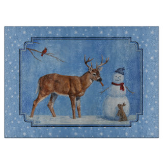 Deer & Snowman Christmas Snowflakes Cutting Board