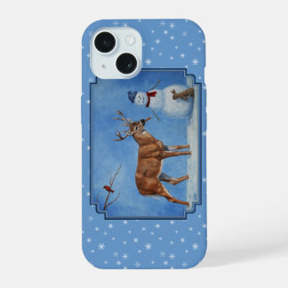 Deer & Snowman Christmas Snowflakes iPhone 15 Case