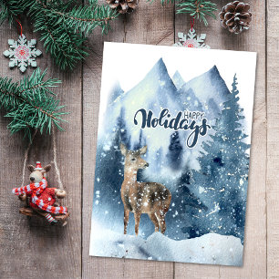 Deer Snowy Winter Mountains Nature Christmas Holiday Card