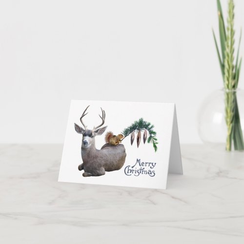 Deer Squirrel Merry Christmas Card