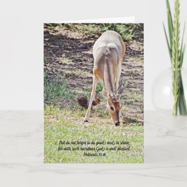 Deer Squirrel Sharing Christian Thank You Card (Front)