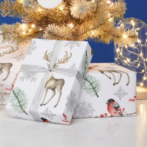 Deer Stag And Bird Woodland Themed Christmas Wrapping Paper
