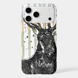 Deer/Stag Birch Tree linen Personalize iPhone 17 Pro Max Case