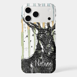 Deer/Stag Birch Tree linen Personalize iPhone 17 Pro Max Case