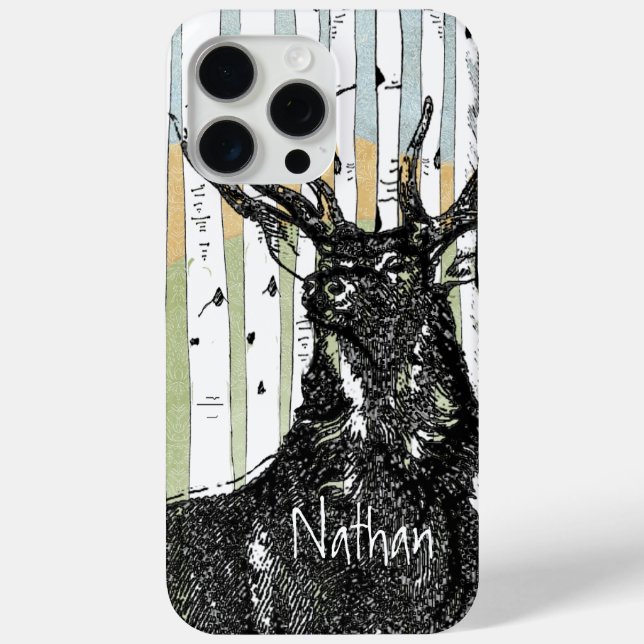 Deer/Stag Birch Tree linen Personalize iphone Case (Back)