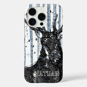 Deer/Stag Birch Tree linen Your Name or Quote iPhone 16 Pro Case