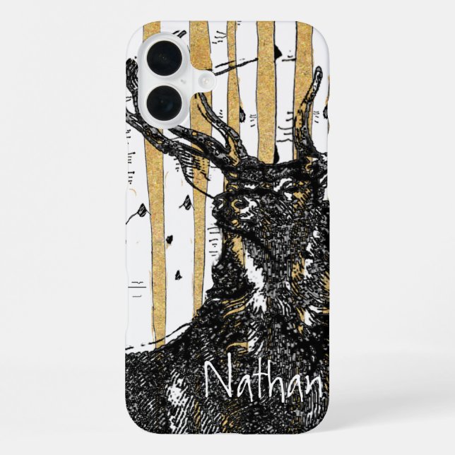 Deer/Stag Birch Tree Personalize iphone Case (Back)