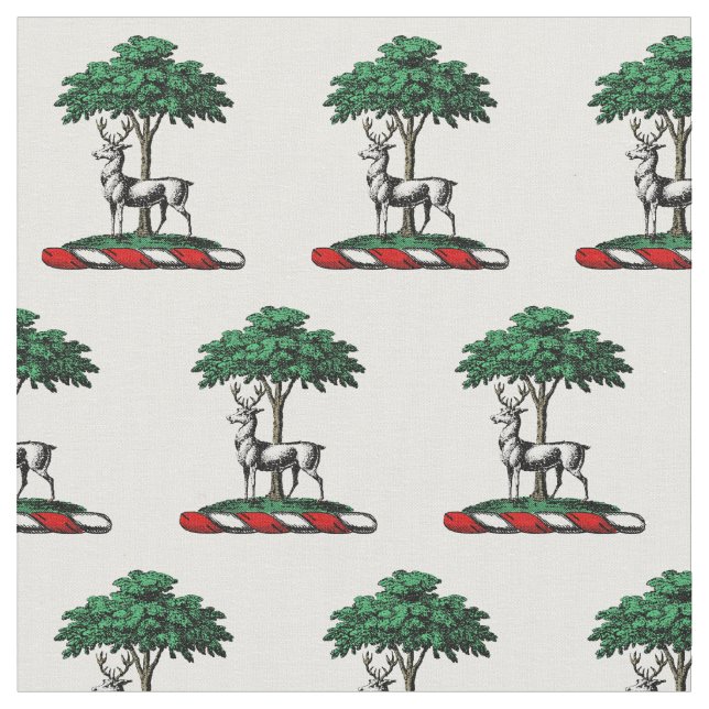 Deer Stag by Tree Heraldic Crest Emblem Fabric (Close Up)