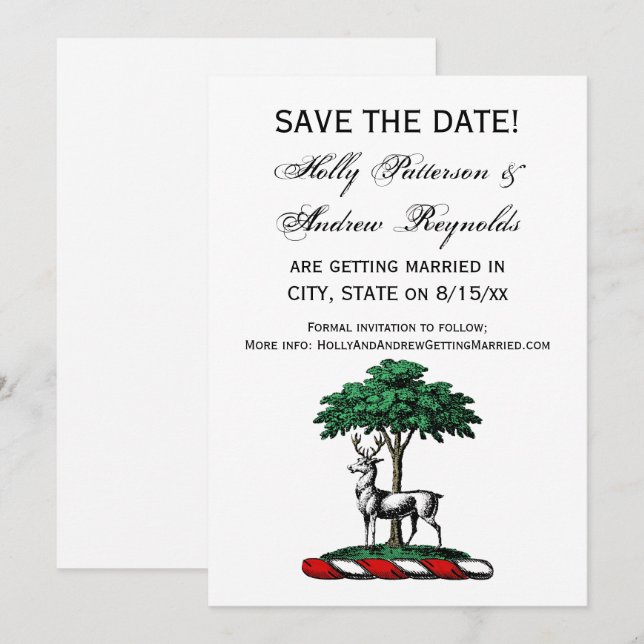 Deer Stag by Tree Heraldic Crest Emblem Invitation (Front/Back)