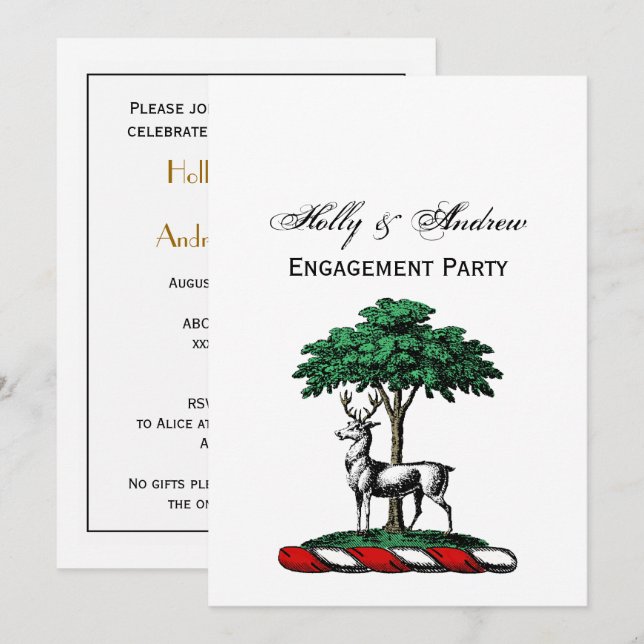Deer Stag by Tree Heraldic Crest Emblem Invitation (Front/Back)
