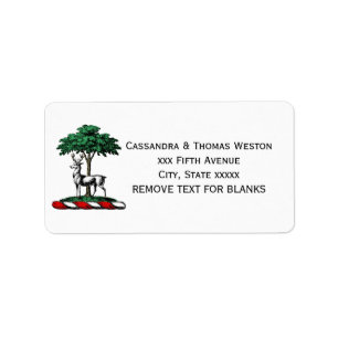Deer Stag by Tree Heraldic Crest Emblem Label