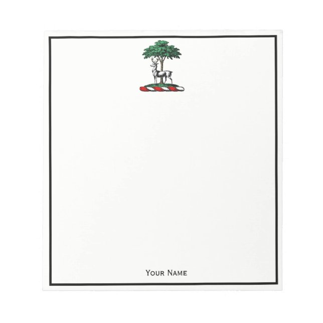 Deer Stag by Tree Heraldic Crest Emblem Notepad (Front)