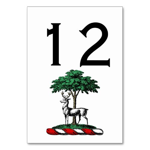 Deer Stag by Tree Heraldic Crest Emblem Table Number