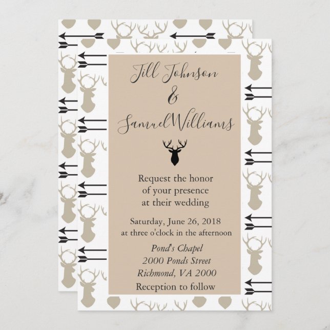 Deer Stag Head Rustic Wedding Invitation (Front/Back)