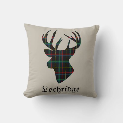 Deer Stag Head Scottish Tartan Personalized Throw Pillow